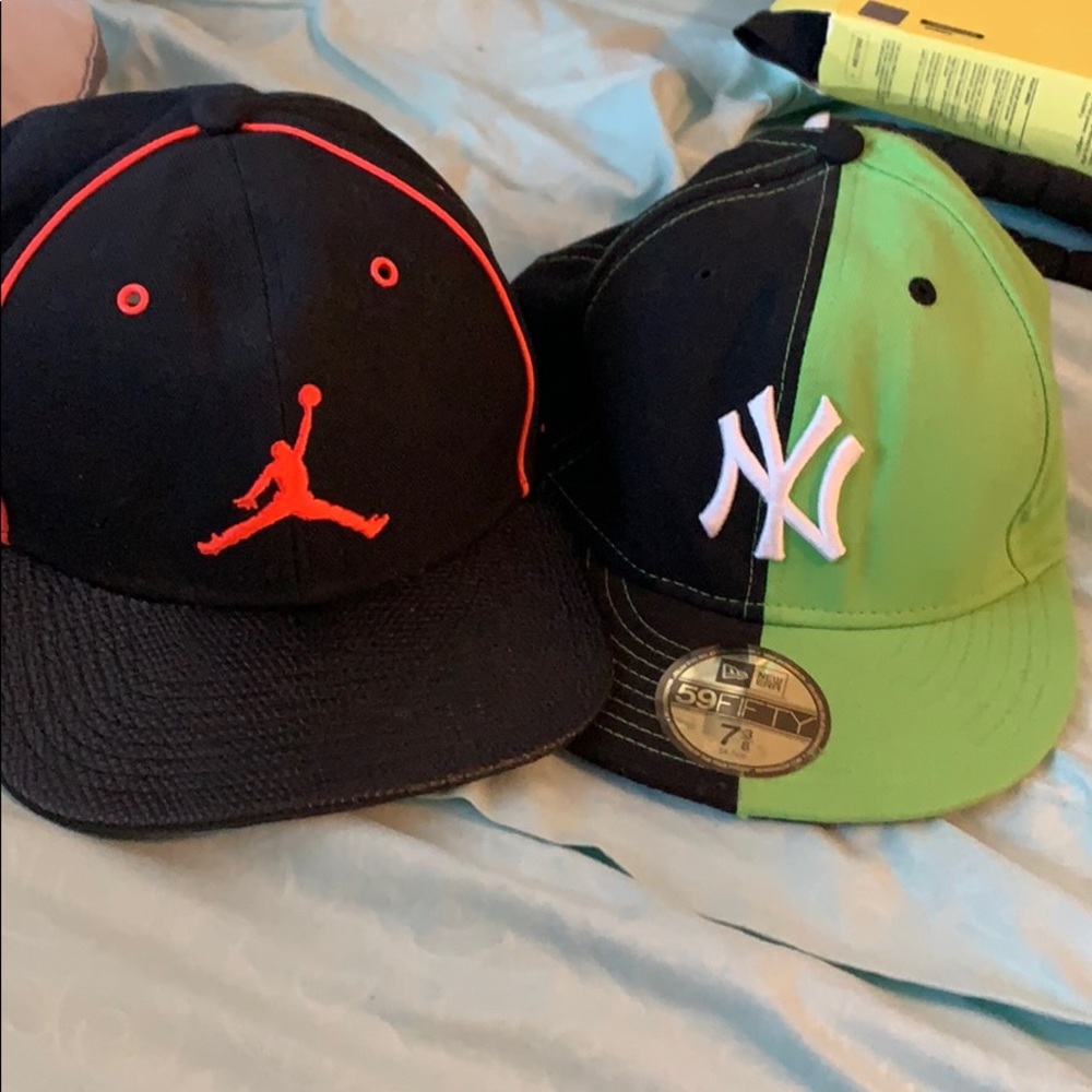 TWO flat brim hats